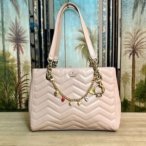 Kate Spade Light Pink Quilted Leather Shoulder Bag Purse with FREE GIFT